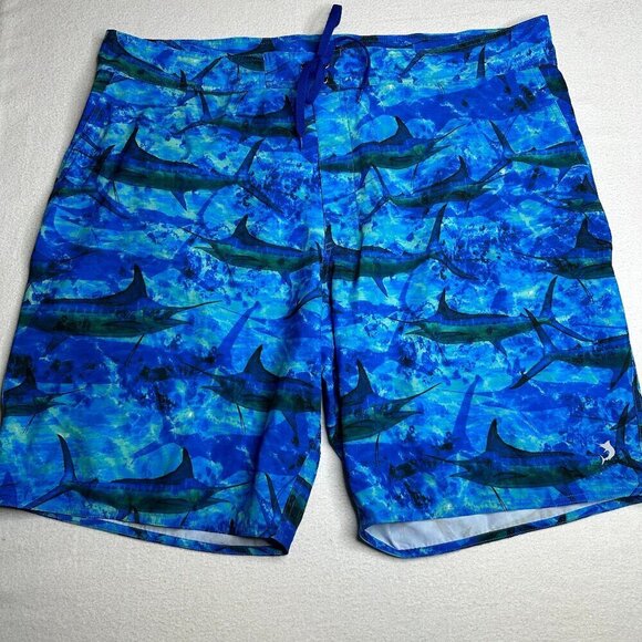 Reel Legends Fish Blue Swim Boardshorts Retro Causal‎ Beach Size 44 - Picture 1 of 12